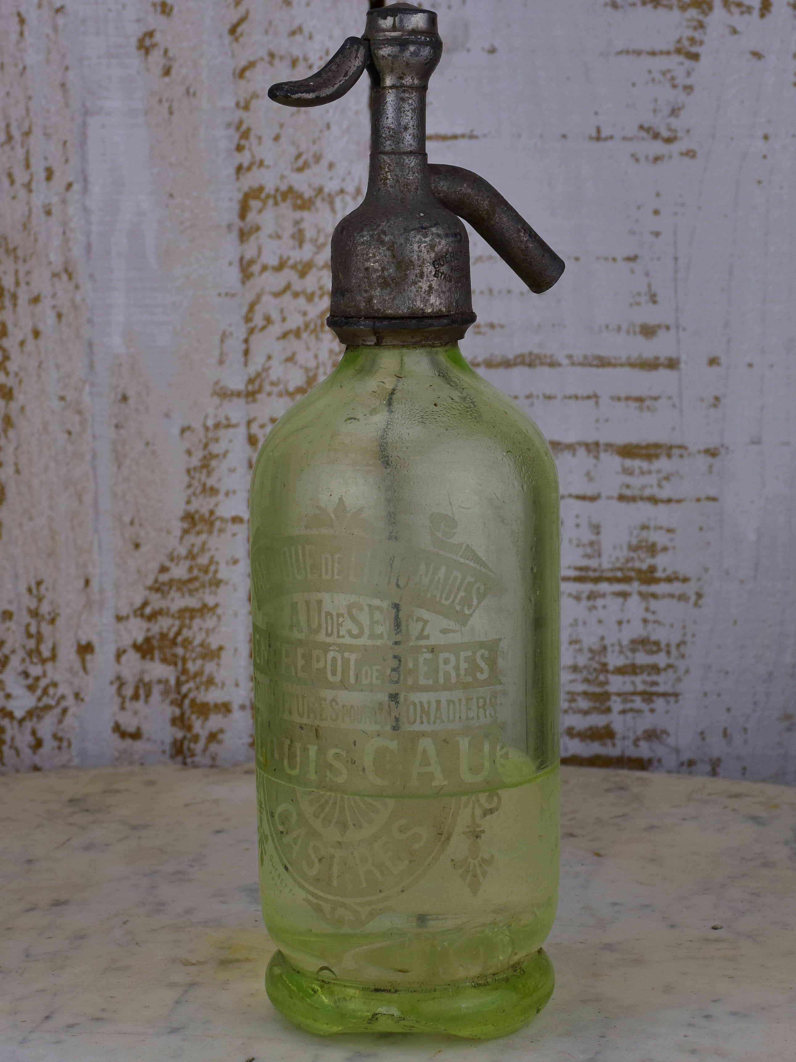 Antique French 'demi' Seltzer bottle - Vaseline glass