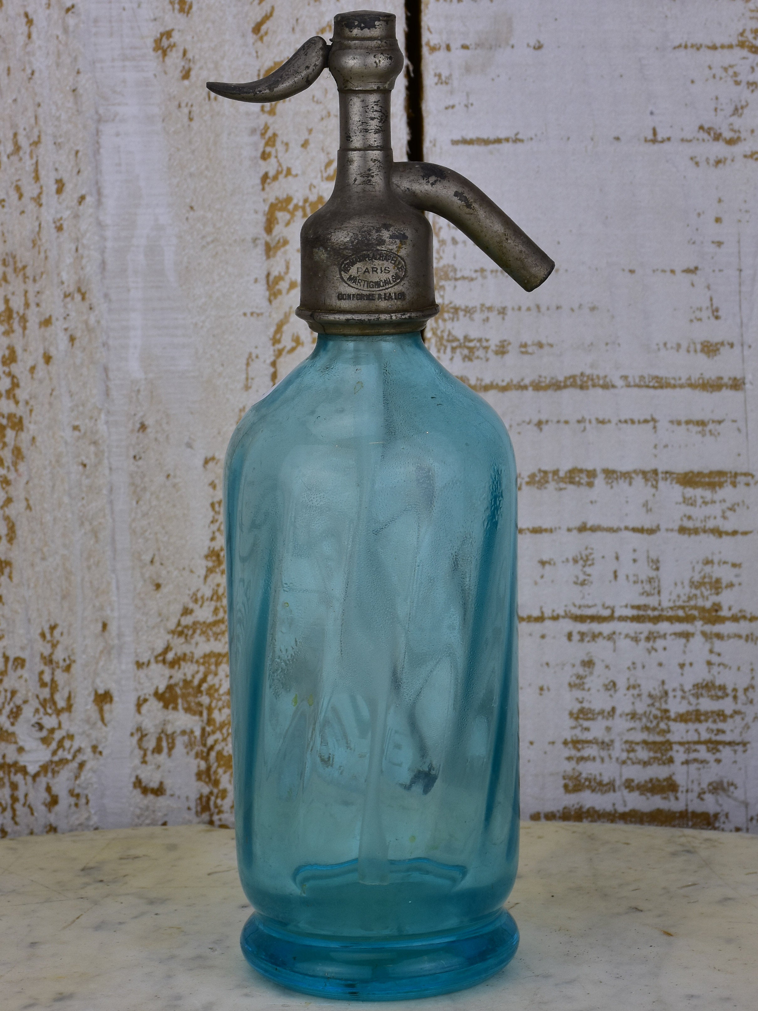 Blue antique French Seltzer 'demi' bottle - Sabarthe, Paris