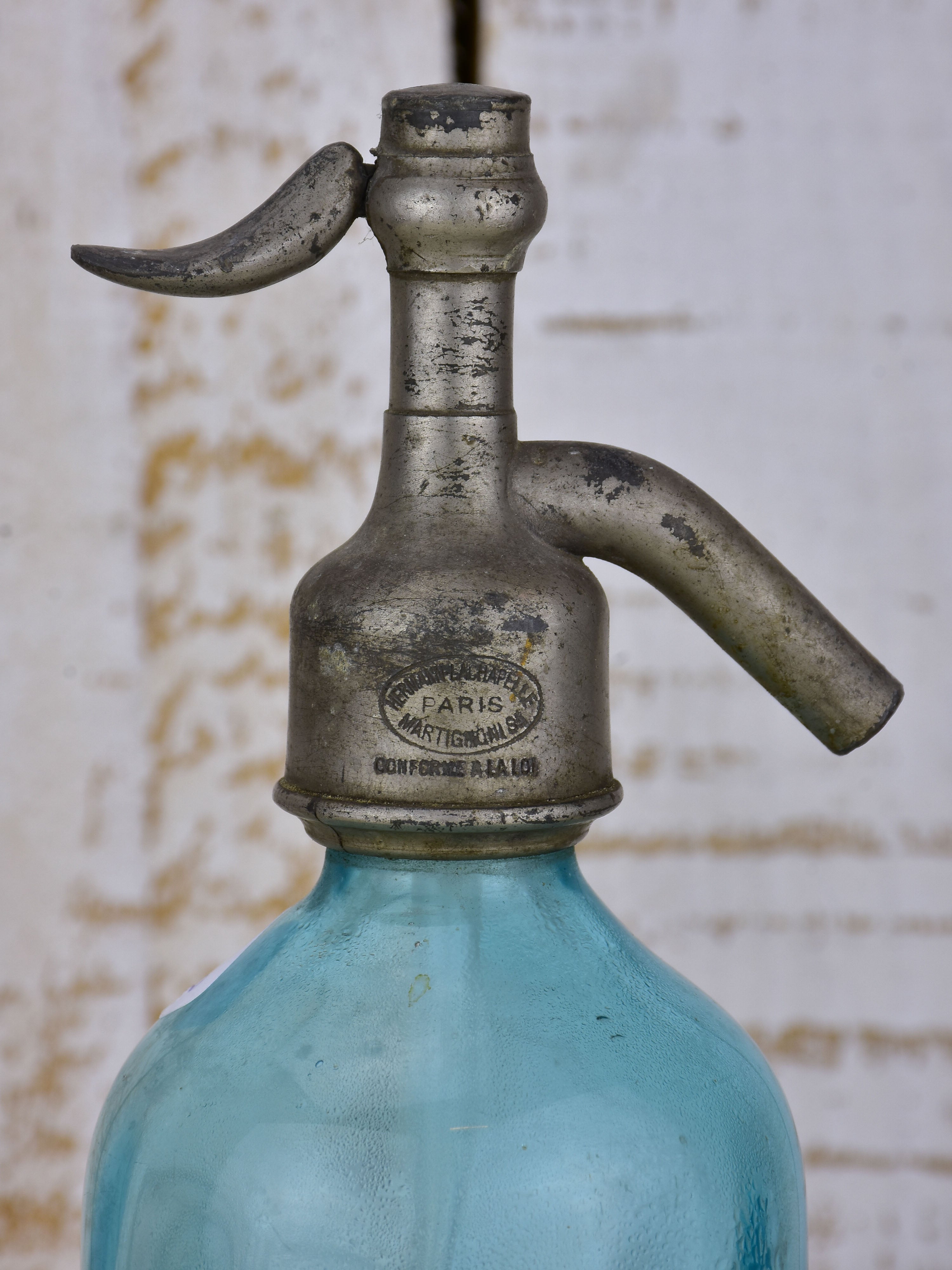 Blue antique French Seltzer 'demi' bottle - Sabarthe, Paris