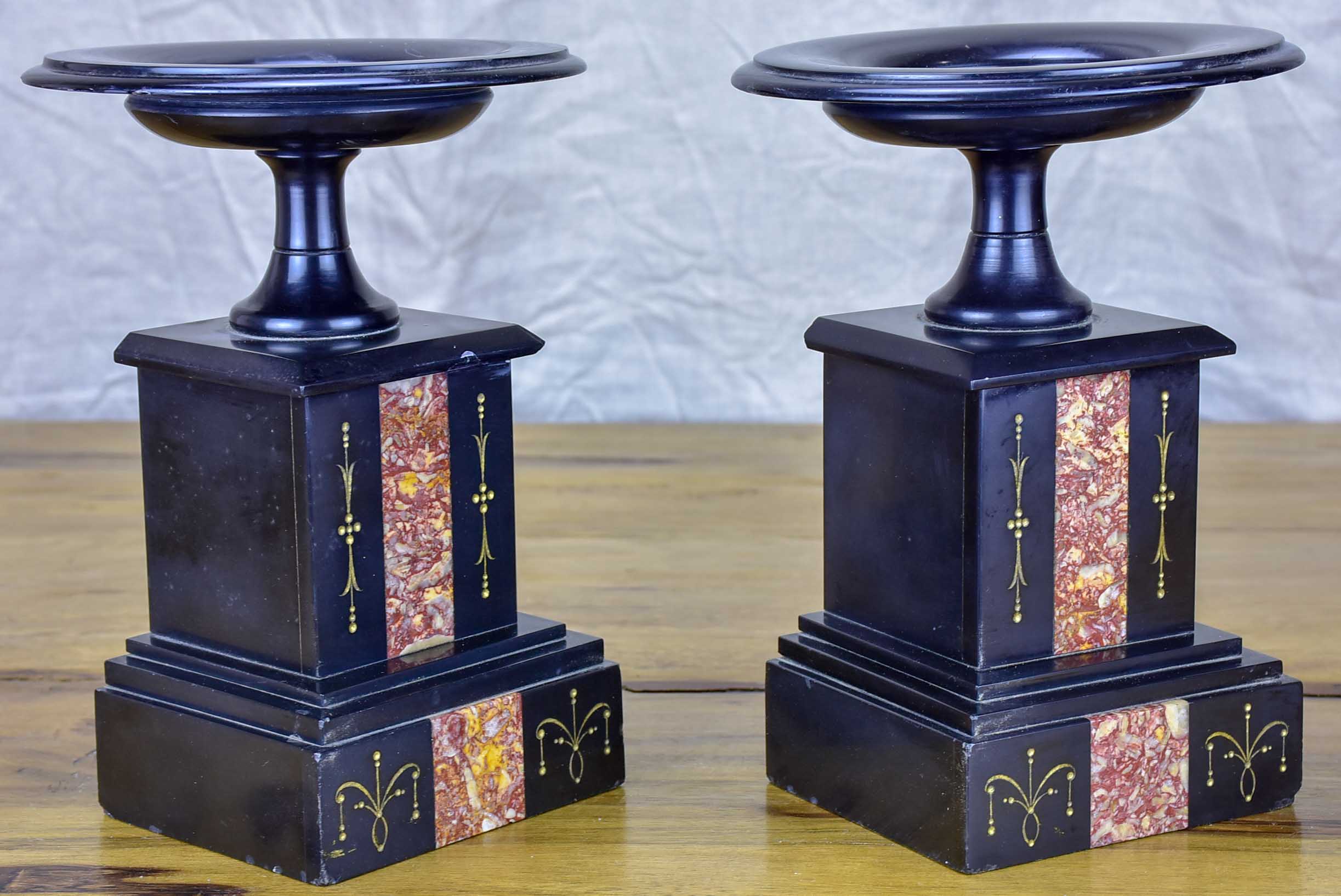 Pair of black stone and marble mantle piece vide poche
