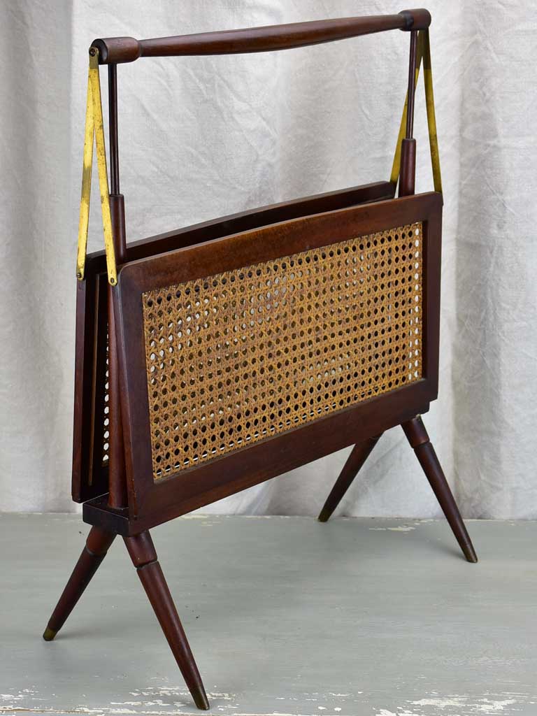 Magazine stand, cane & mahogany, French, (1930-40s)