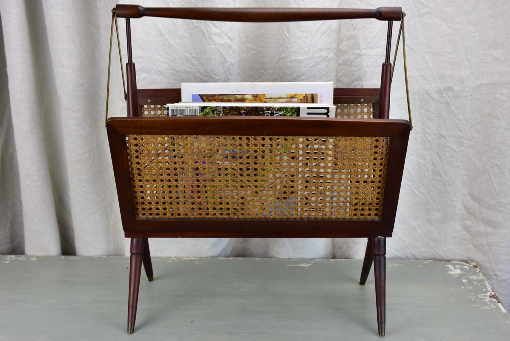 Magazine stand, cane & mahogany, French, (1930-40s)