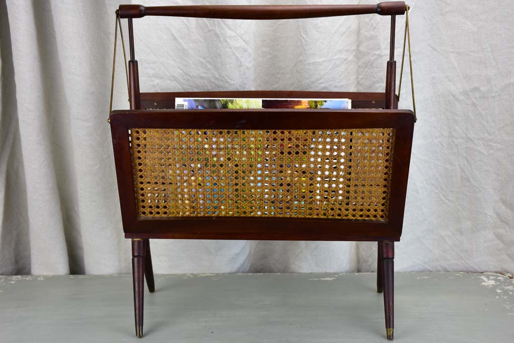 Magazine stand, cane & mahogany, French, (1930-40s)