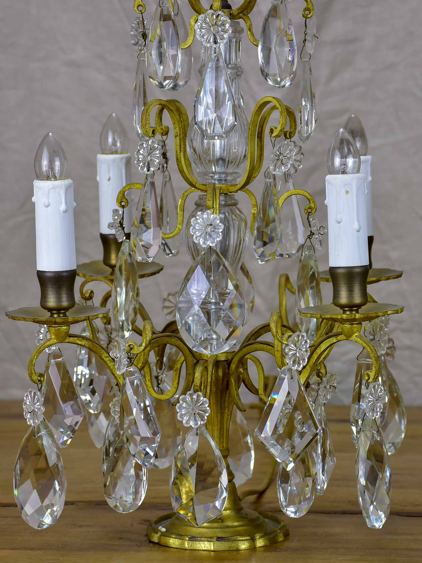 Pair of late 19th Century crystal table lamps or Girandoles - four lights