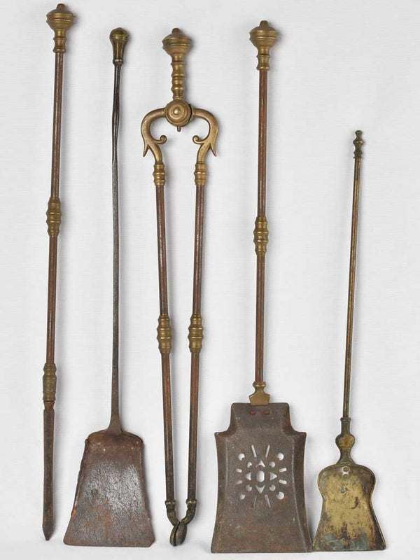 Antique French iron fireplace tools