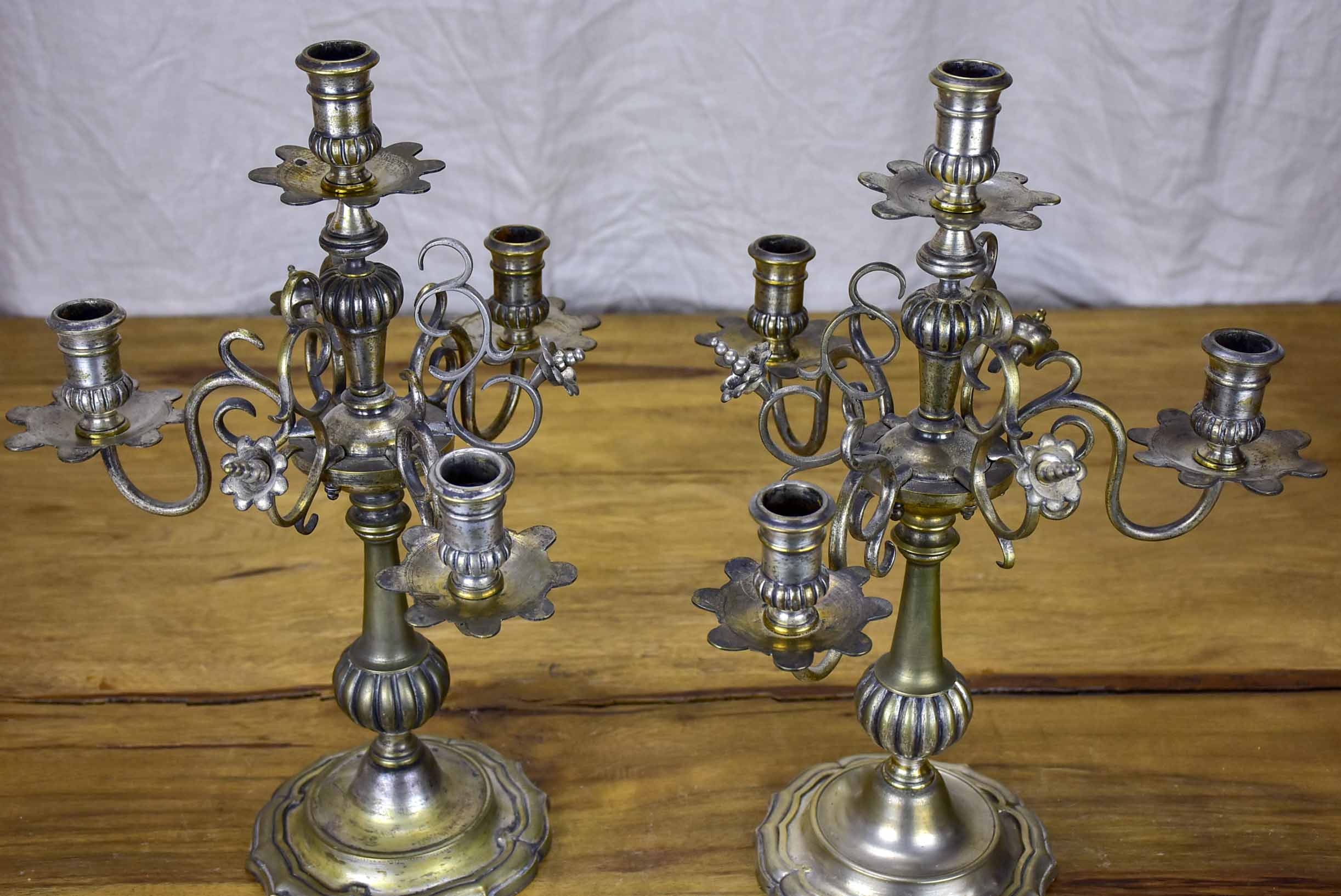 Pair of rustic late 19th Century candlesticks - 4 candles