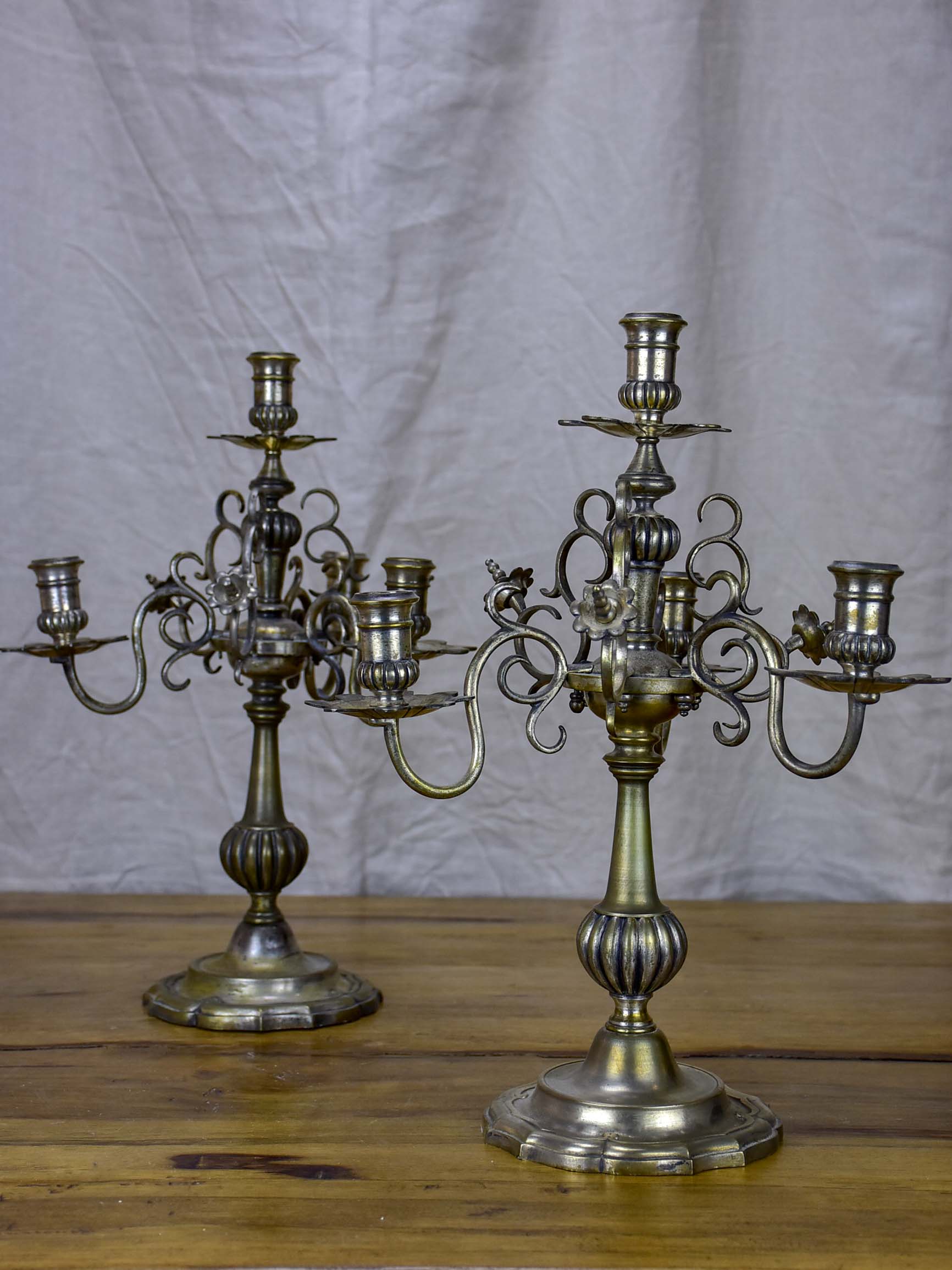 Pair of rustic late 19th Century candlesticks - 4 candles