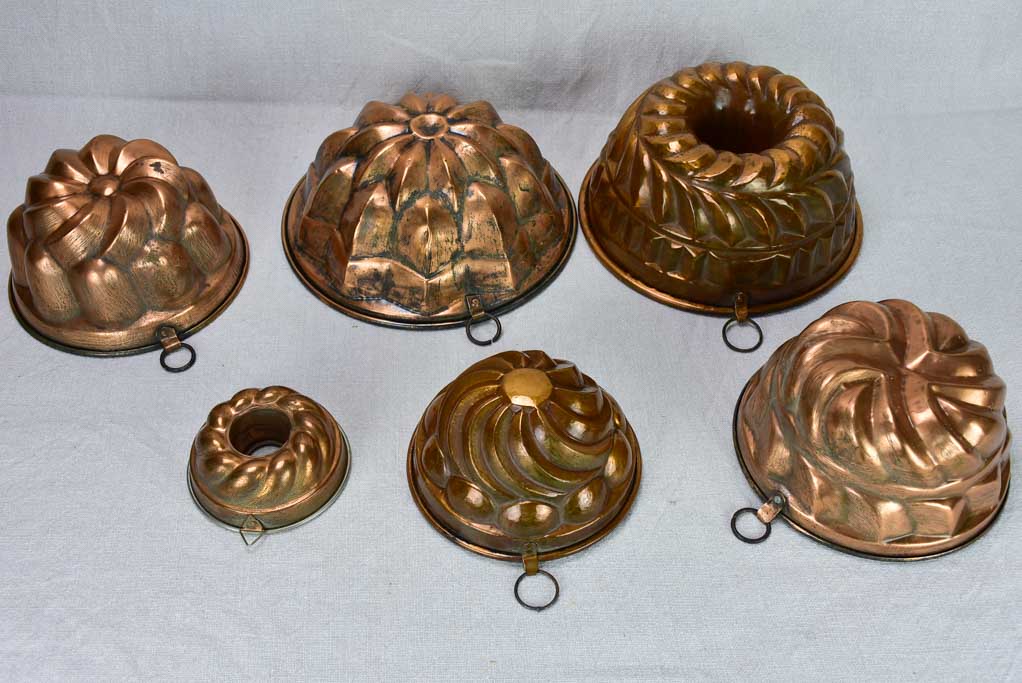 Collection of 6 19th century French copper cake molds