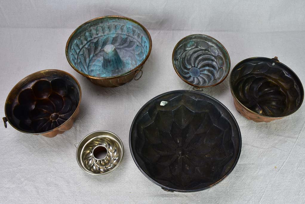 Collection of 6 19th century French copper cake molds