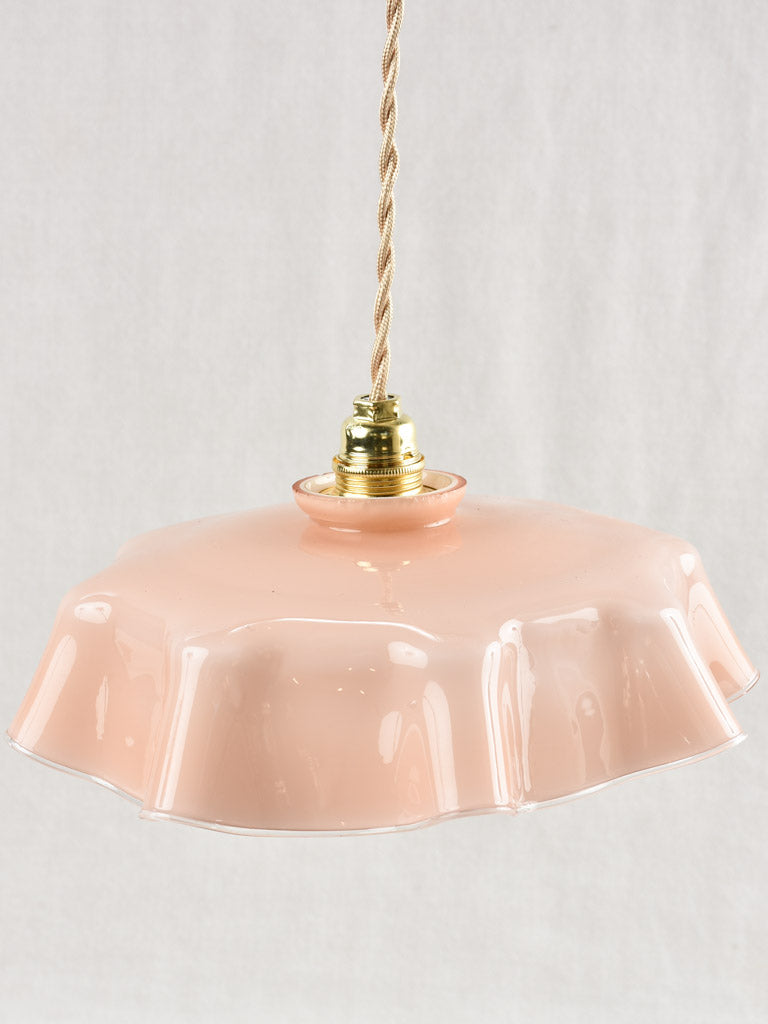 Antique French pink opaline pendant light fixture - 10¼"