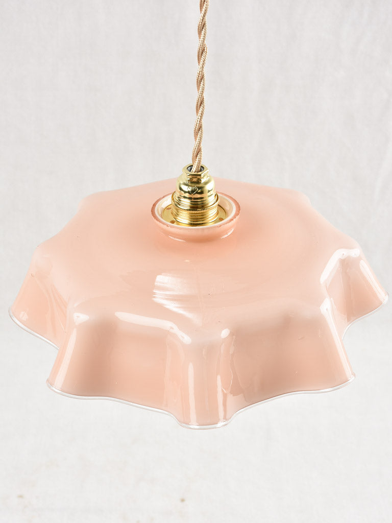 Antique French pink opaline pendant light fixture - 10¼"