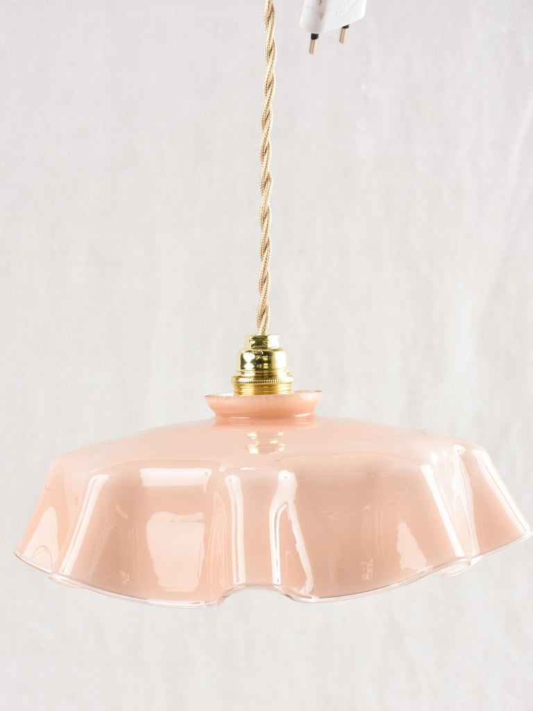 Antique French pink opaline pendant light fixture - 10¼"