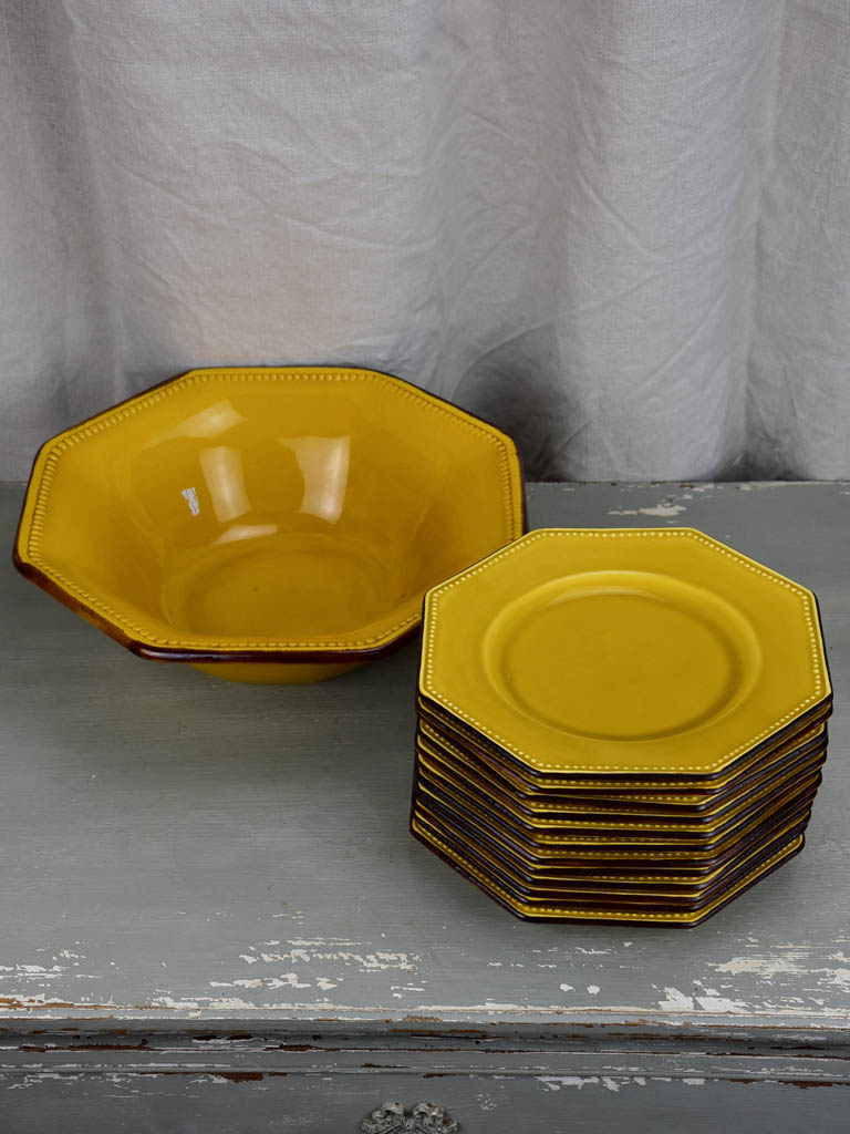 Collection of 12 vintage Dieulefit plates and 1 large salad bowl
