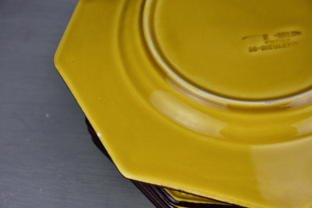 Collection of 12 vintage Dieulefit plates and 1 large salad bowl