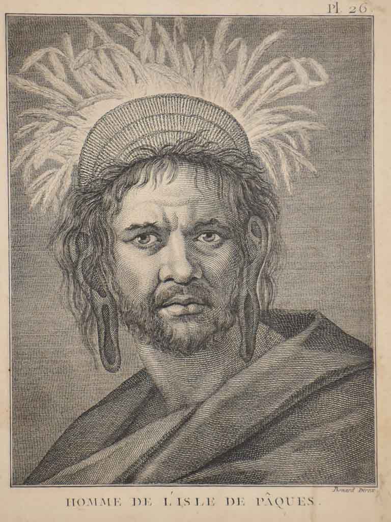 Antique French engraving of a man from L'Isle de Paques 13" x 16¼"