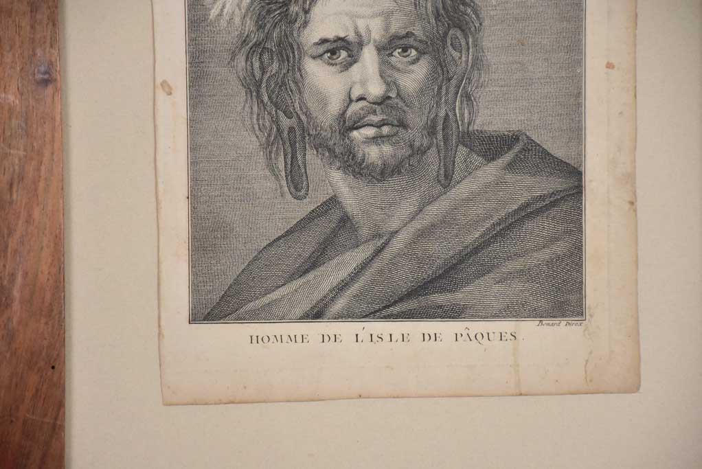 Antique French engraving of a man from L'Isle de Paques 13" x 16¼"