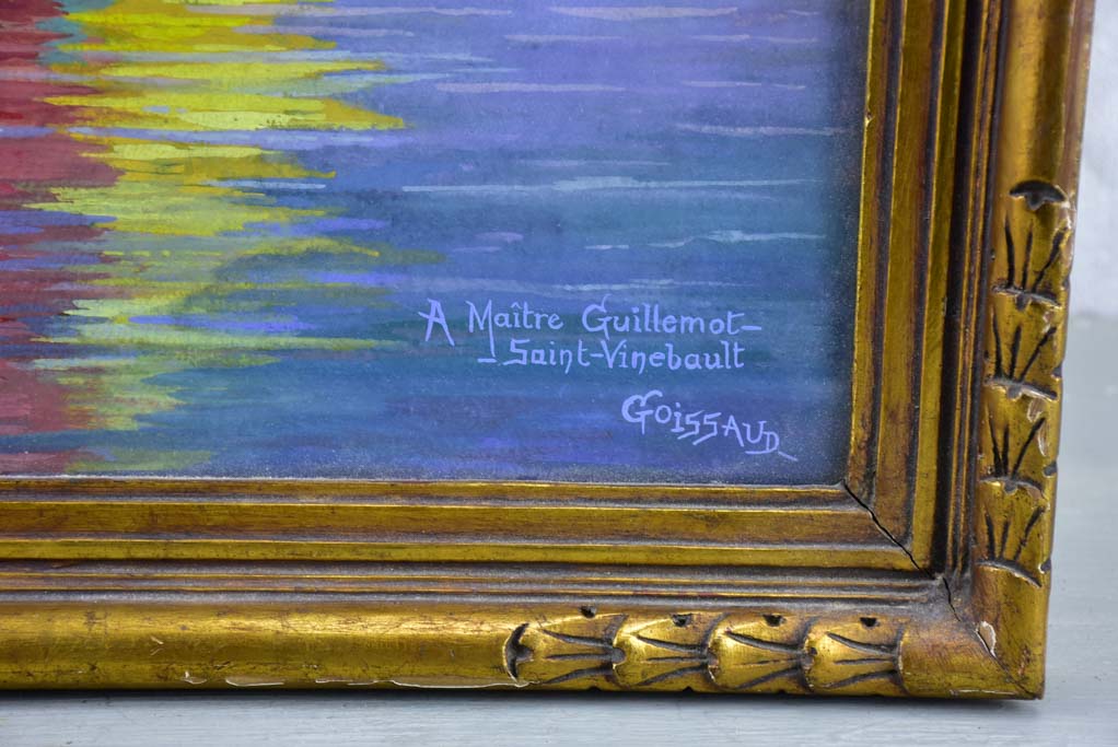 Antique French painting of a yacht on the ocean