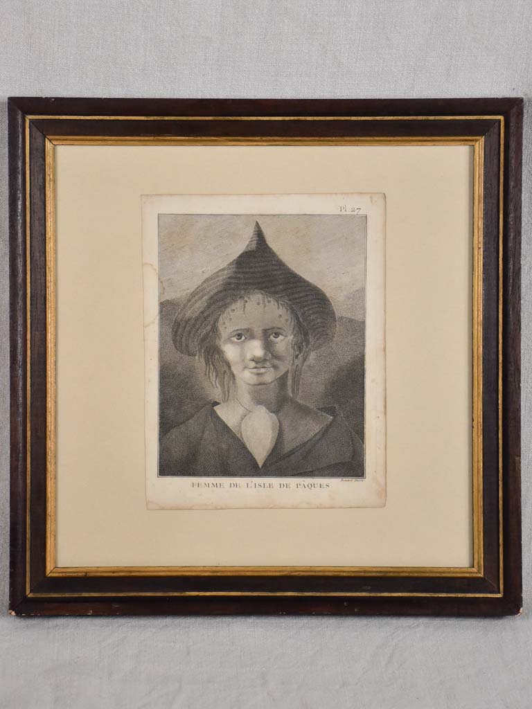 Antique French engraving of a woman from L'Isle de Paques 16¼"