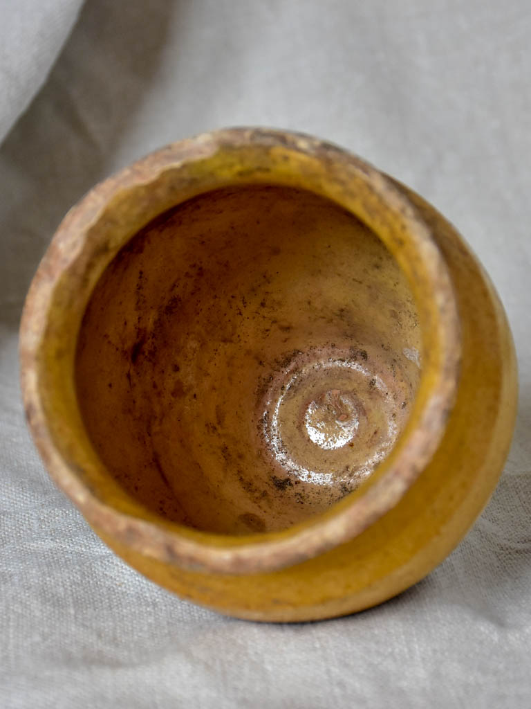 Very small antique French confit pot with yellow glaze 4¾"