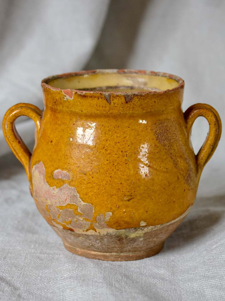 Very small antique French confit pot with ochre glaze 4¾"