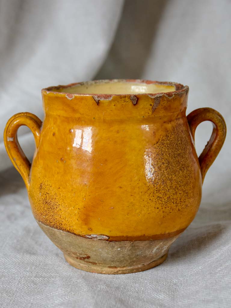 Very small antique French confit pot with ochre glaze 4¾"