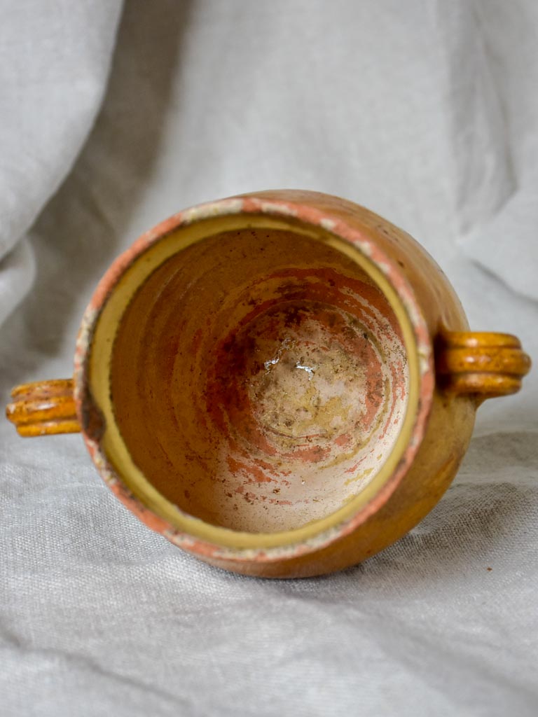 Very small antique French confit pot with ochre glaze 4¾"