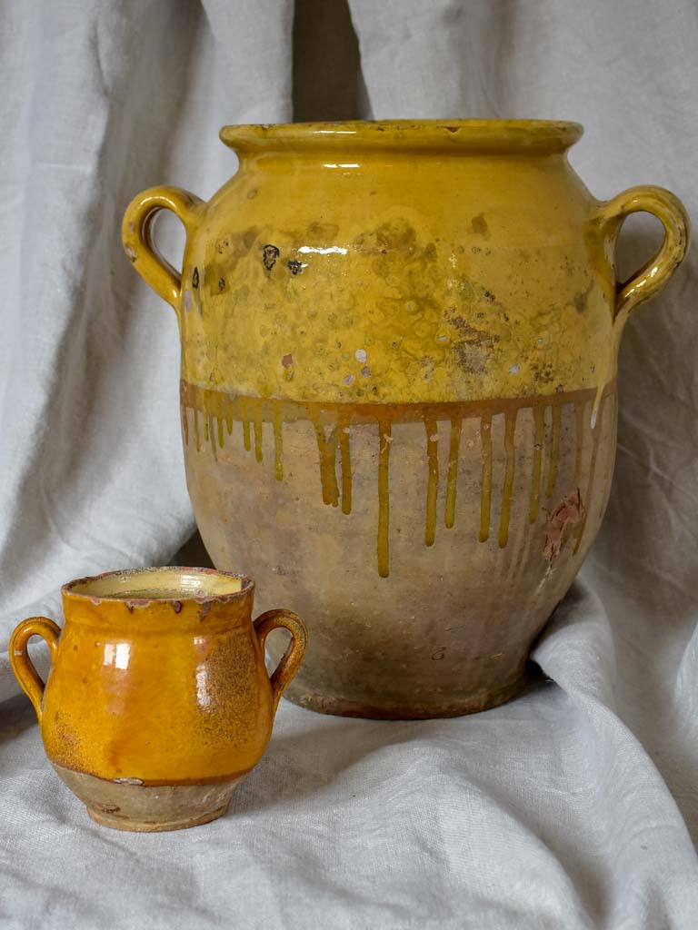 Very small antique French confit pot with ochre glaze 4¾"