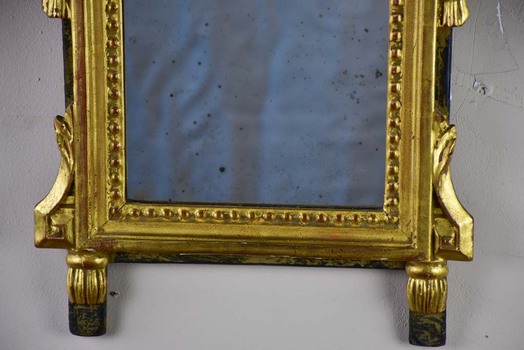 Antique Louis XVI gilded mirror with crest 24½" x 14½"