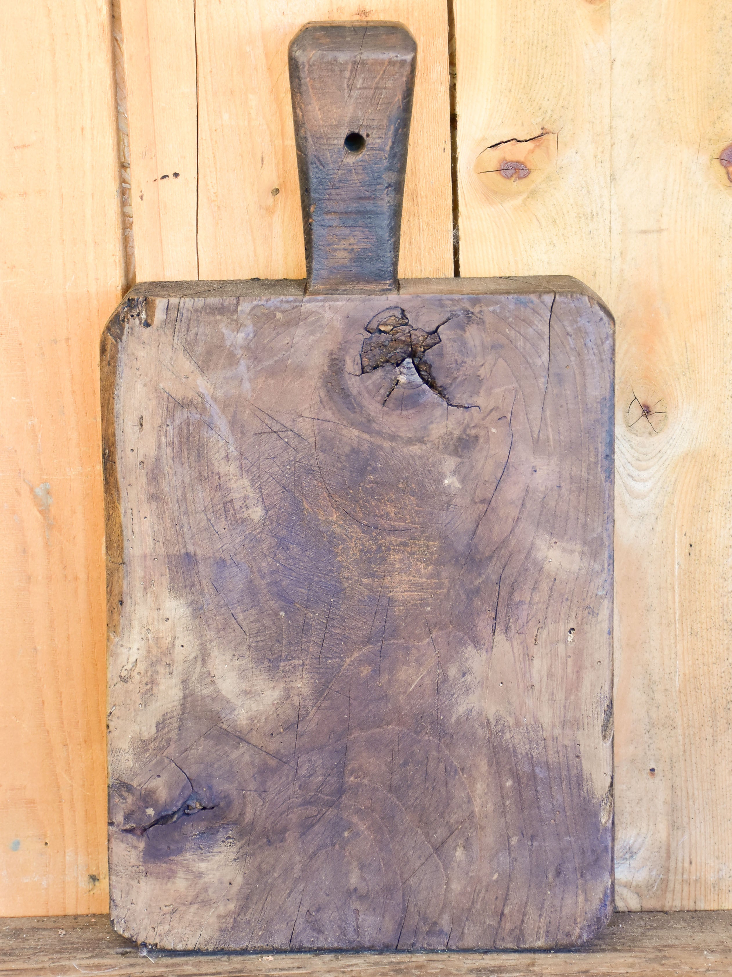 Rustic antique French cutting board with well