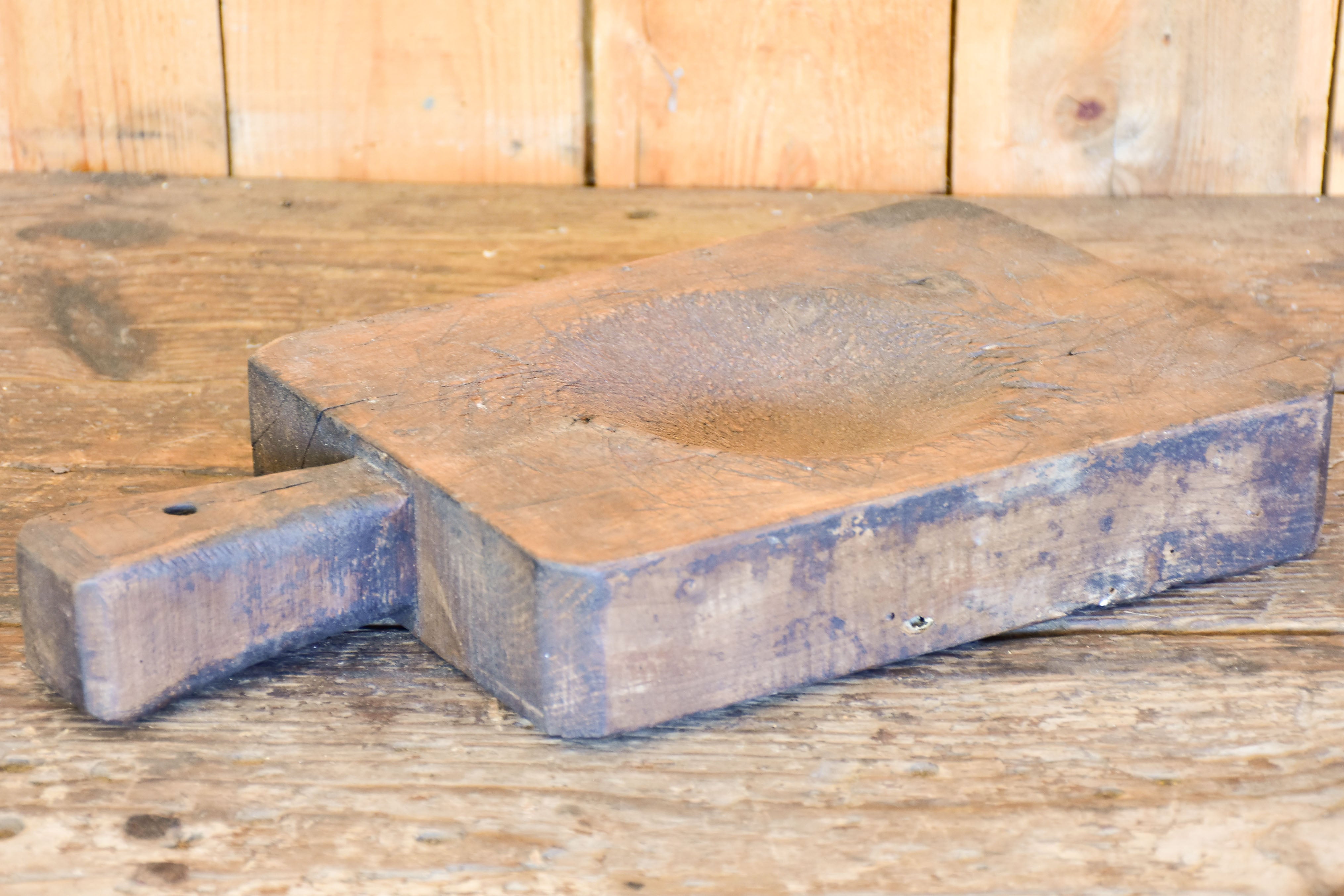 Rustic antique French cutting board with well