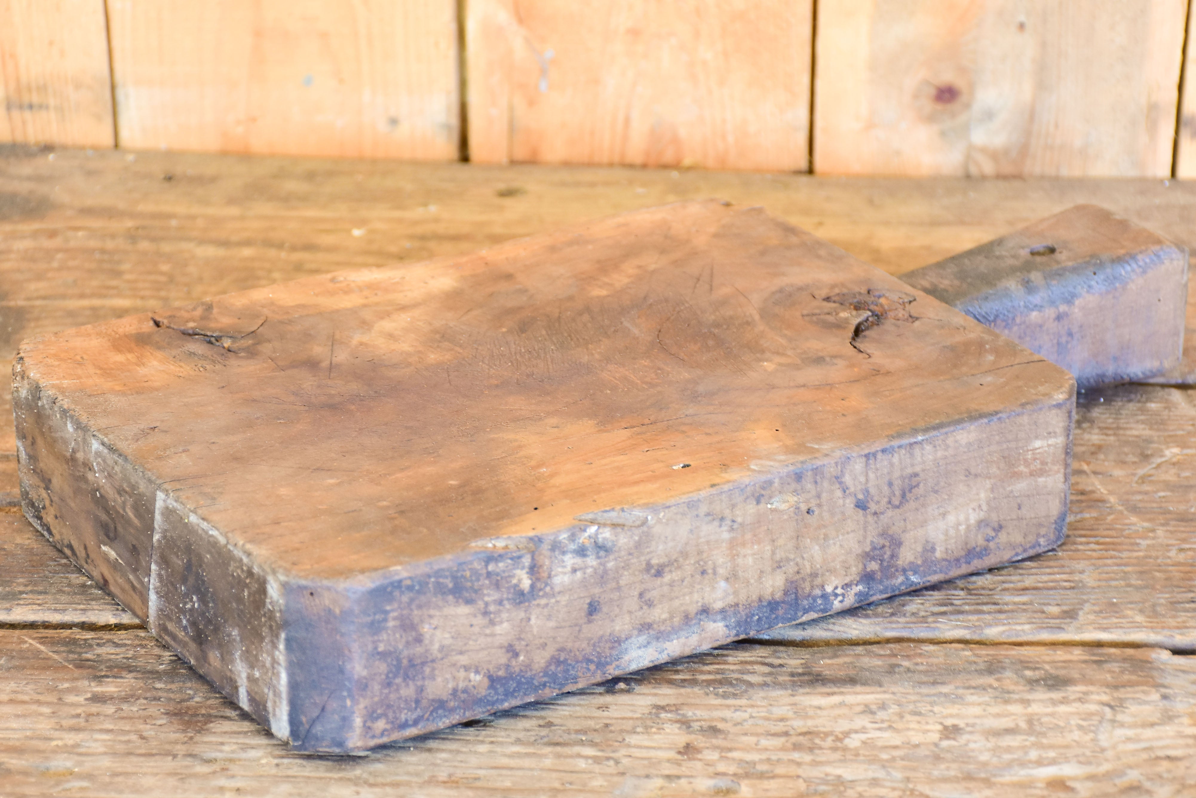 Rustic antique French cutting board with well