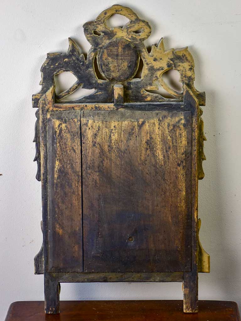 Antique Louis XVI gilded mirror with crest 24½" x 14½"