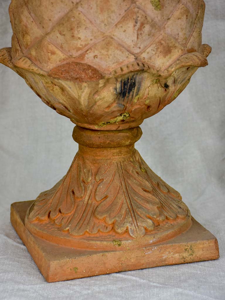 Vintage French pinecone finial - terracotta
