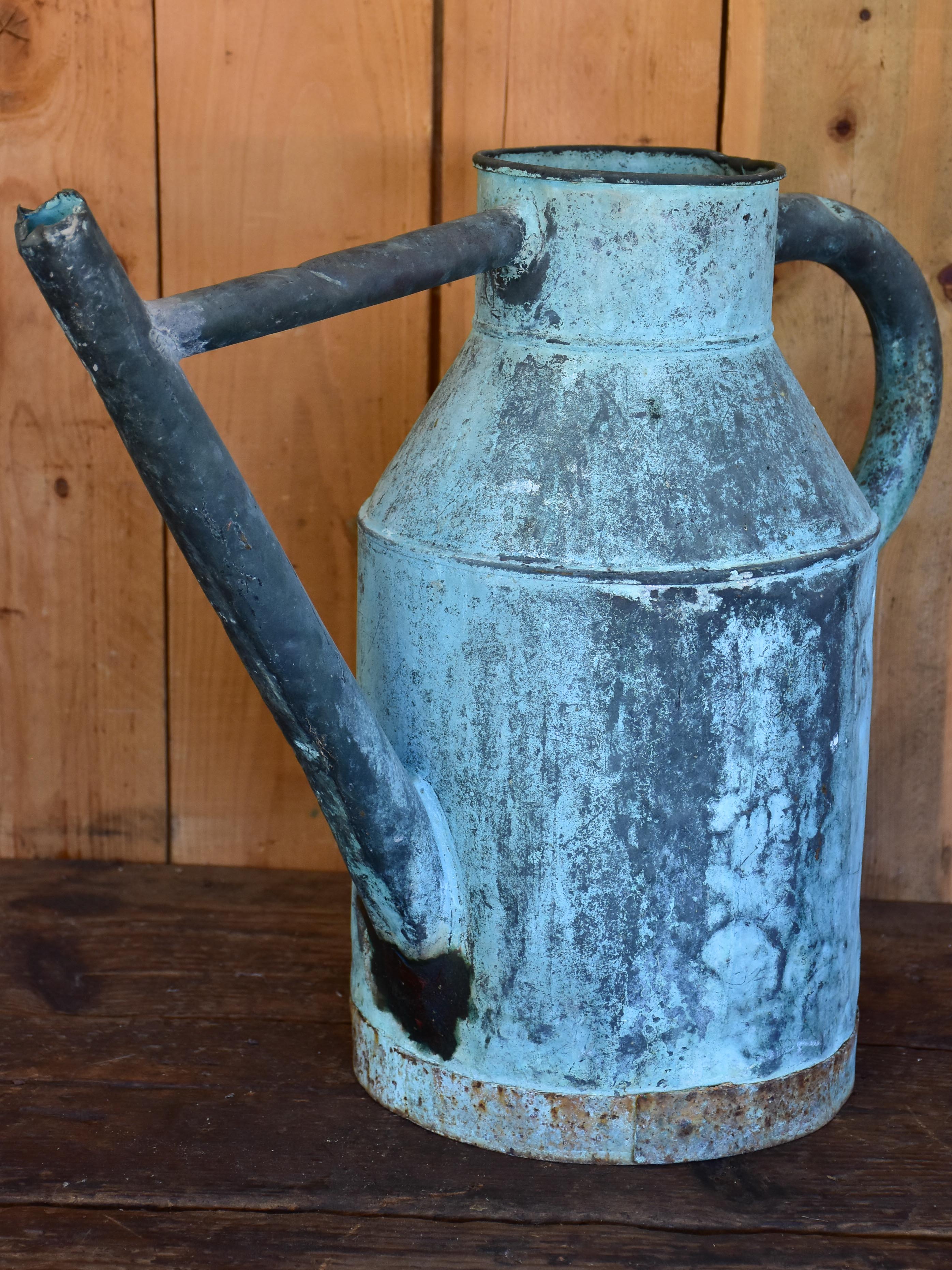19th century French watering can with blue patina