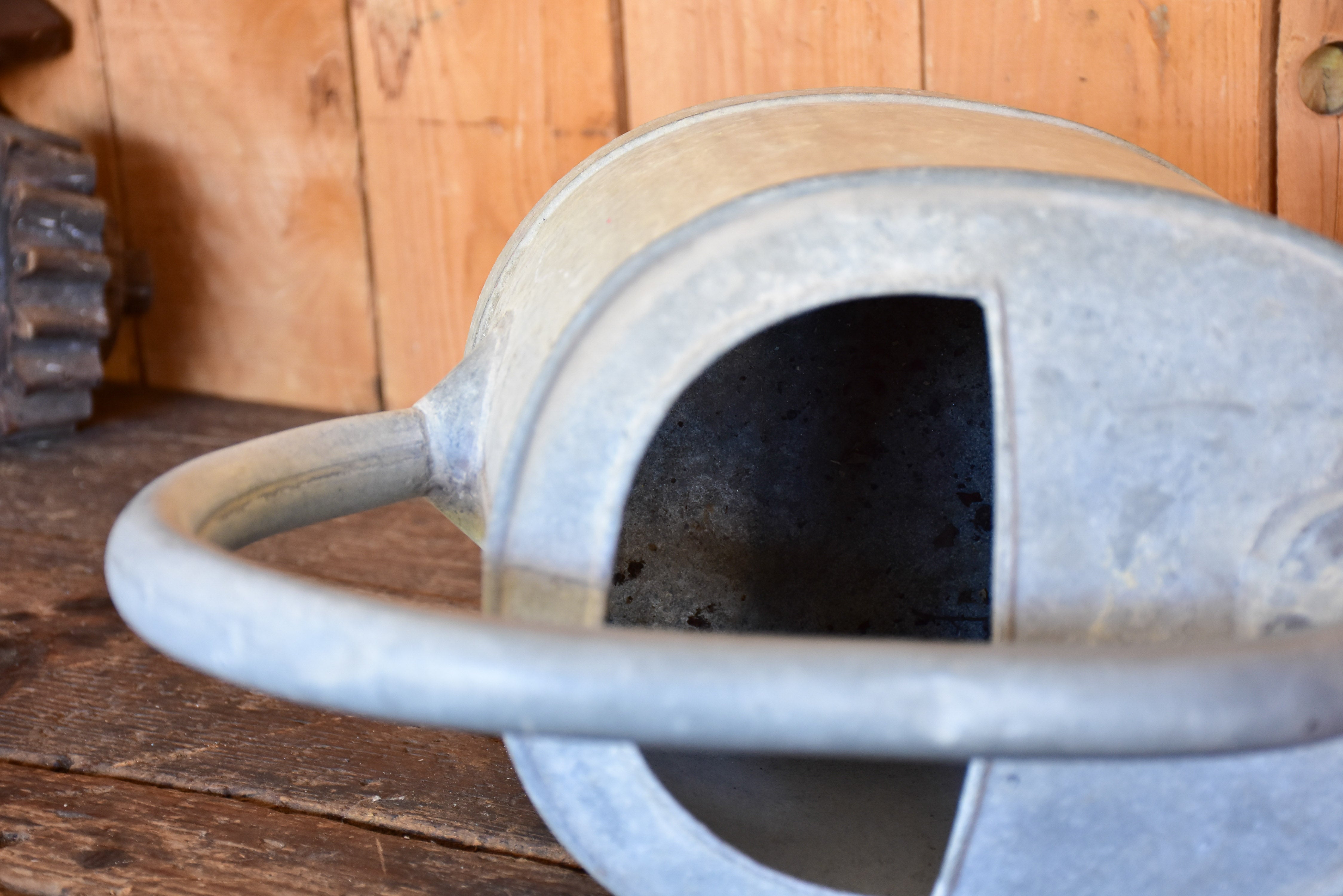 Vintage French watering can with large rose