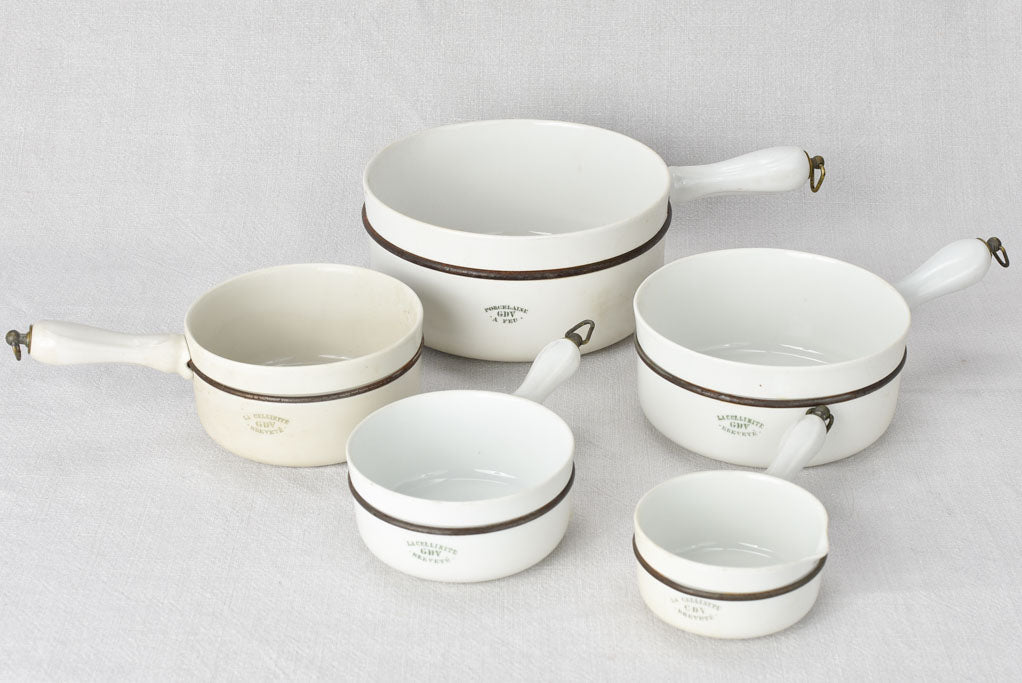Set of 5 porcelain saucepans branded Cellinite CDV