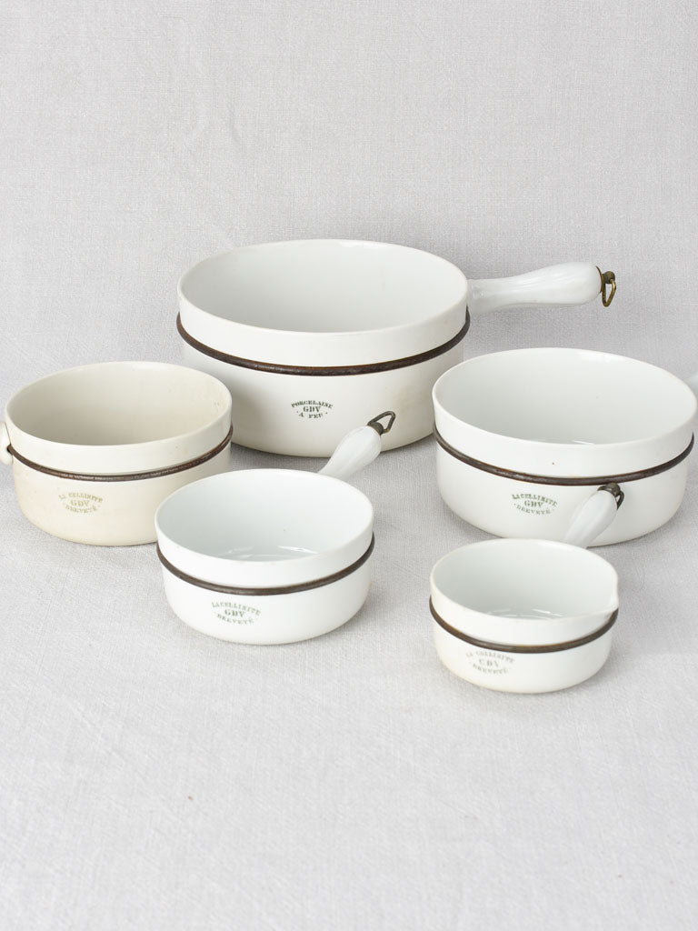 Set of 5 porcelain saucepans branded Cellinite CDV