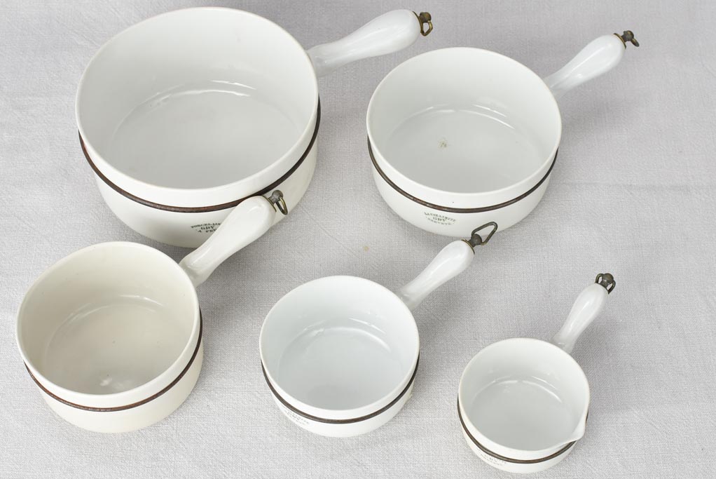 Set of 5 porcelain saucepans branded Cellinite CDV