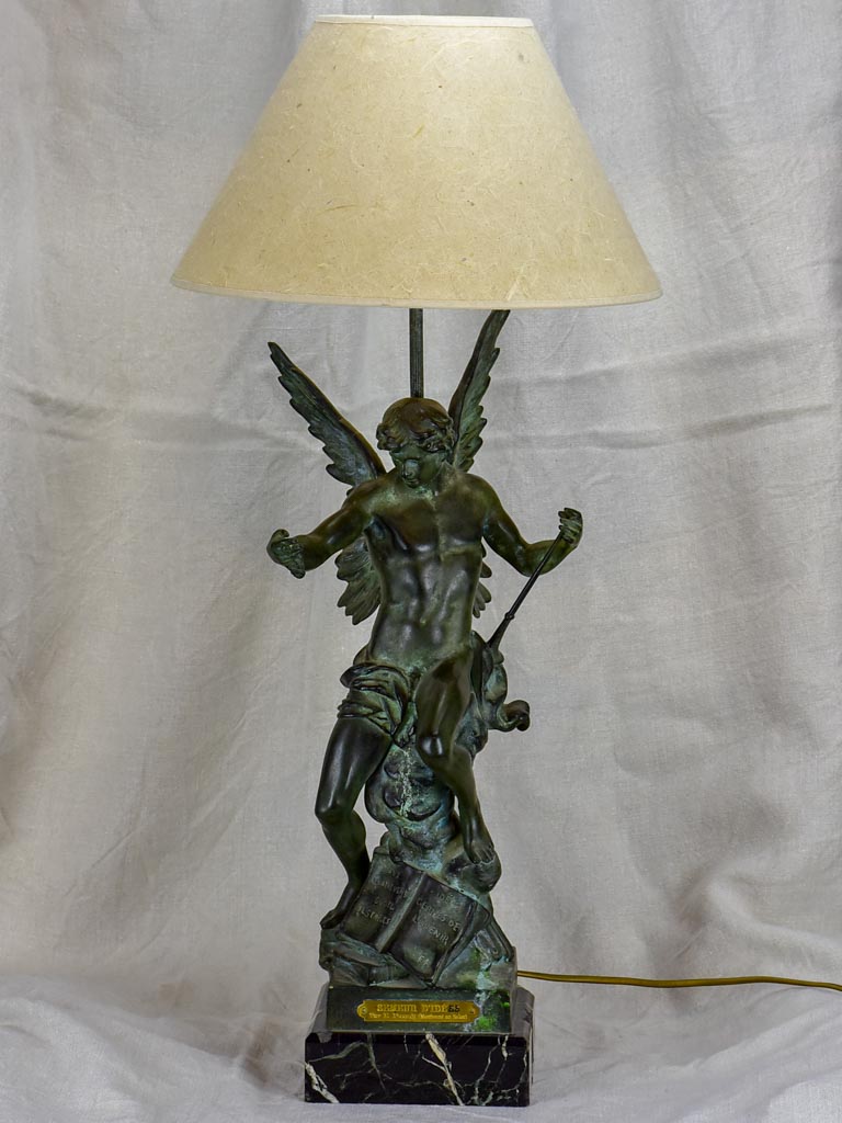 Antique French bronze and marble lamp by E. Picault
