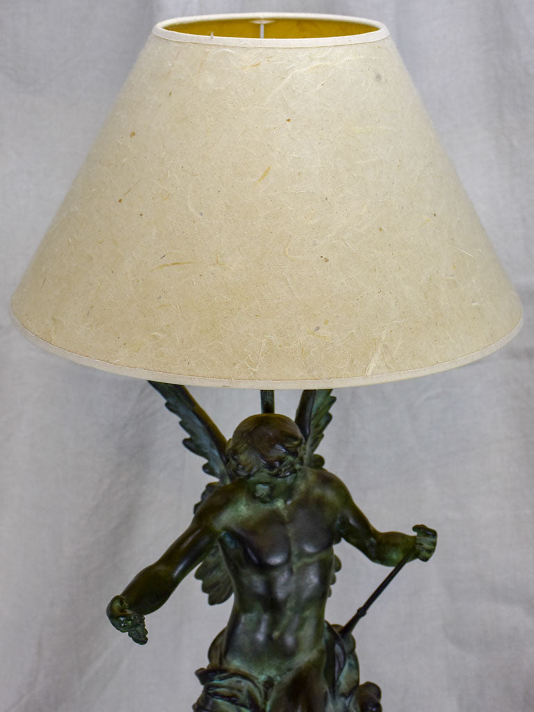 Antique French bronze and marble lamp by E. Picault