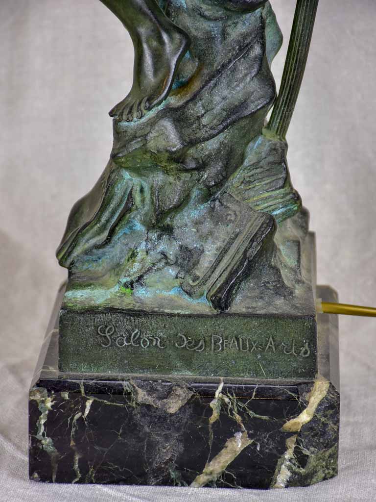 Antique French bronze and marble lamp by E. Picault