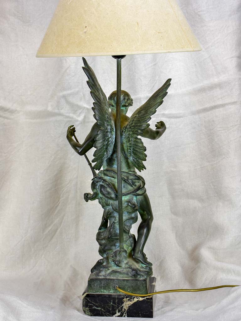 Antique French bronze and marble lamp by E. Picault