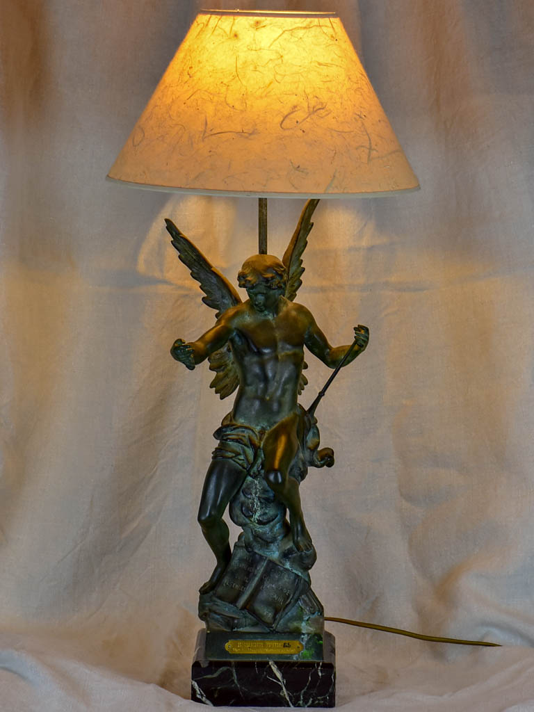 Antique French bronze and marble lamp by E. Picault