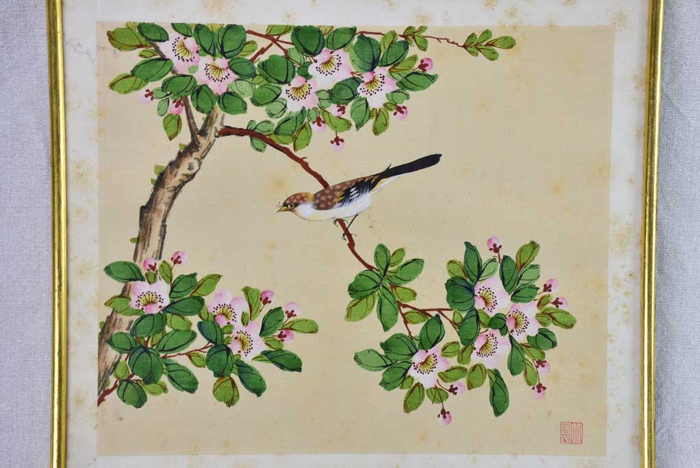 Three late 19th Century Japanese floral paintings on silk 15¼" x 13½"