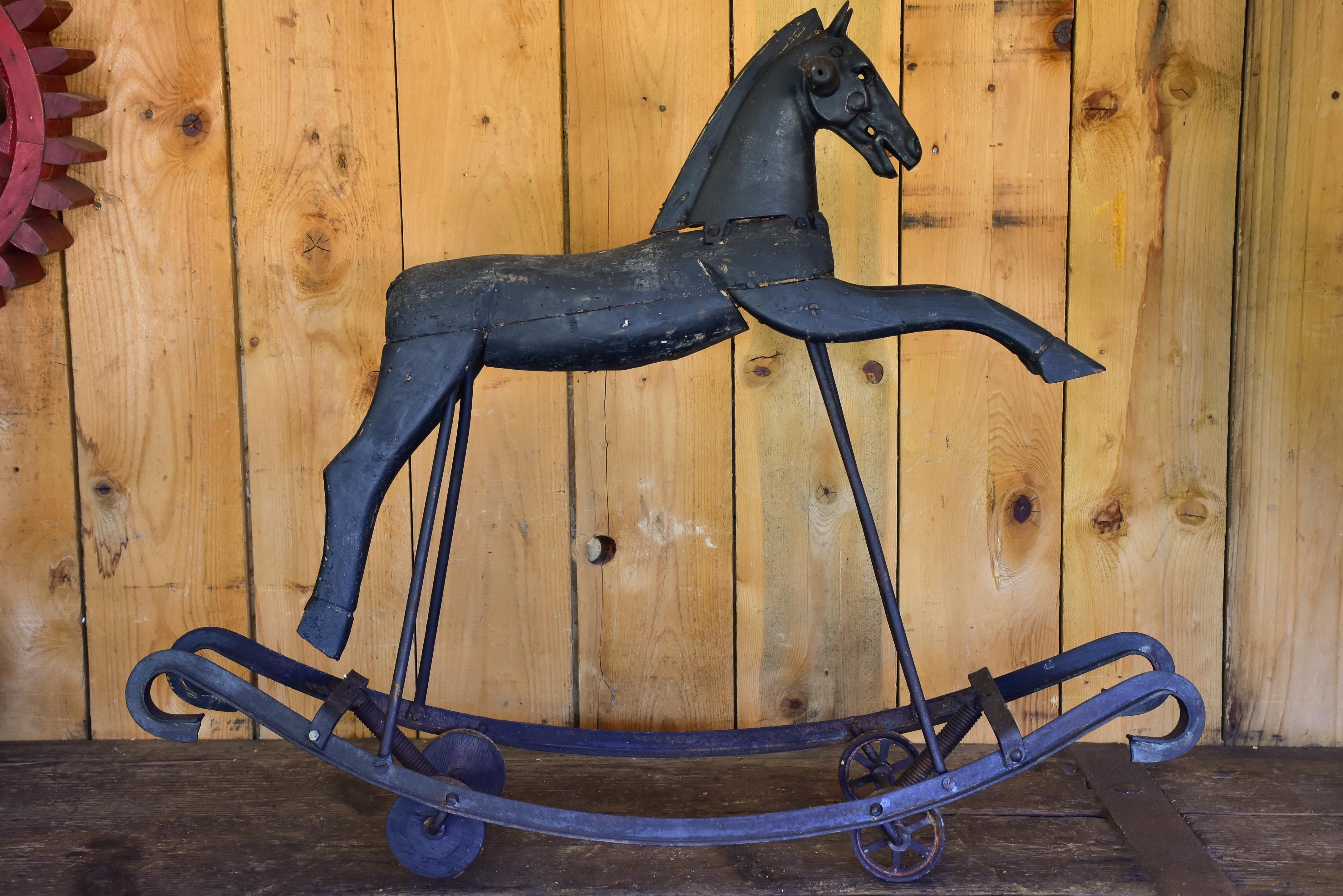 Late 19th century French toy horse on wheels