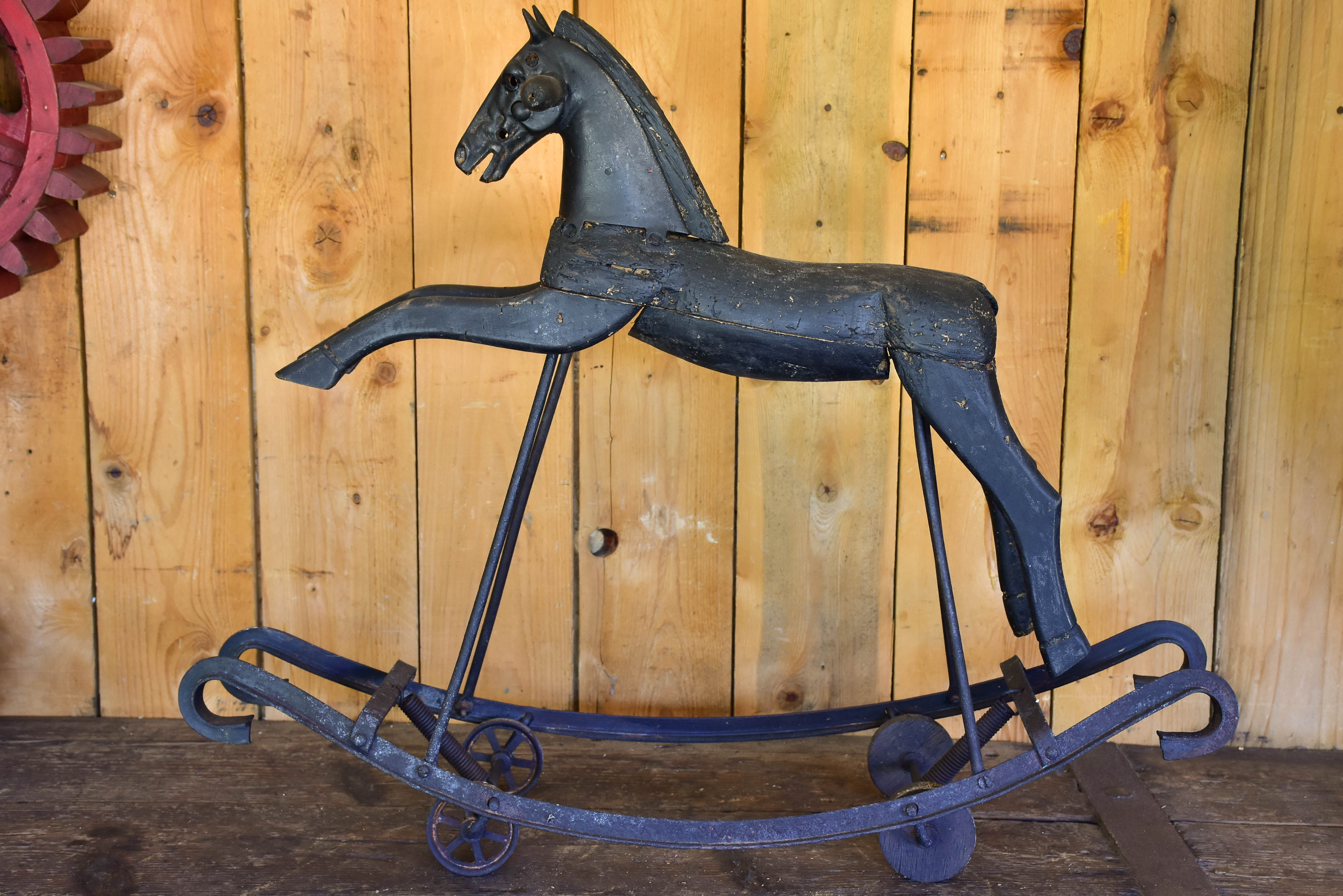 Late 19th century French toy horse on wheels