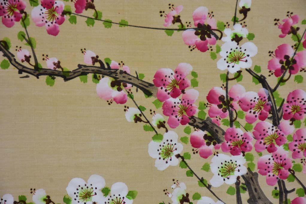 Four 19th Century Japanese floral paintings on silk 15¼" x 13½"