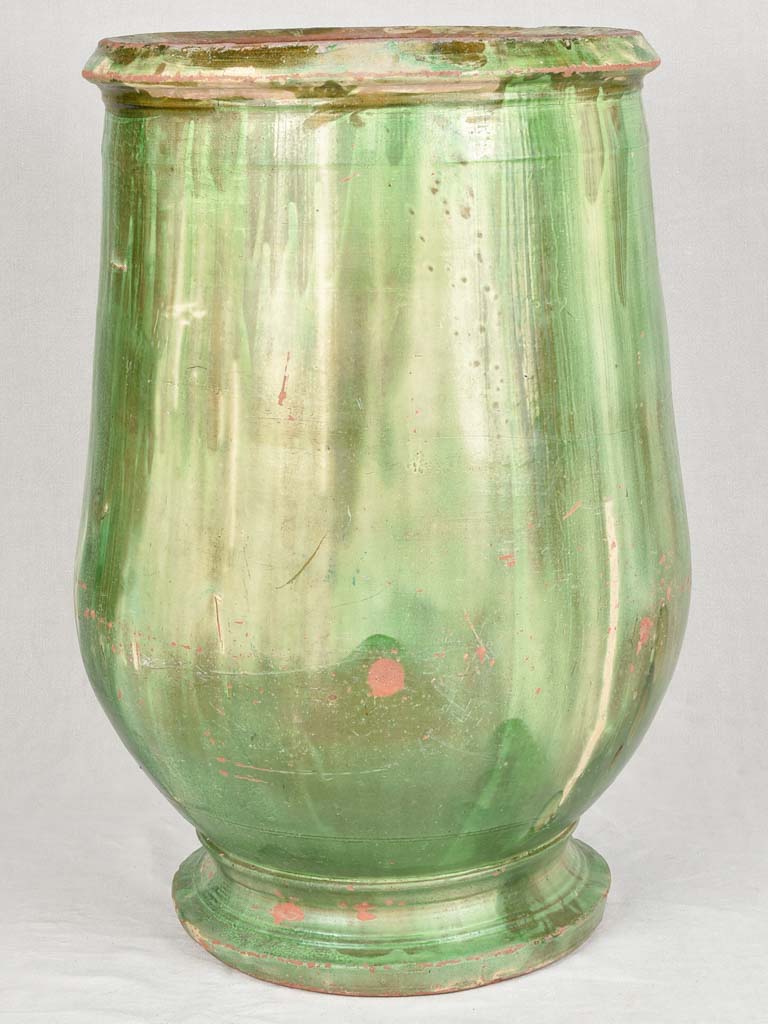 Large 19th century Olive jar - tapered with green glaze - Tournac 35½"