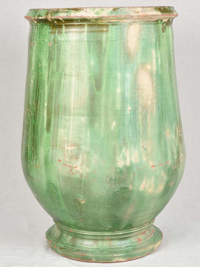 Large 19th century Olive jar - tapered with green glaze - Tournac 35½"