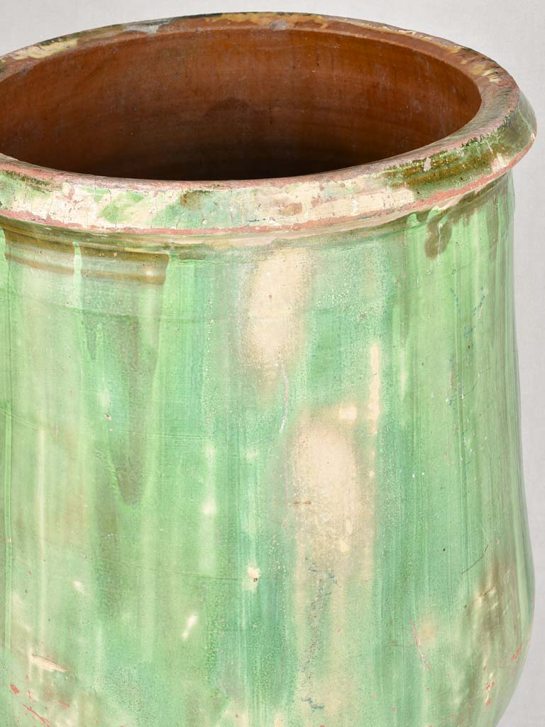 Large 19th century Olive jar - tapered with green glaze - Tournac 35½"